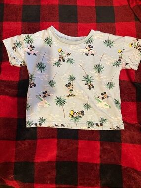 Disney Mickey Mouse Light Blue Palm Print Kids Tee